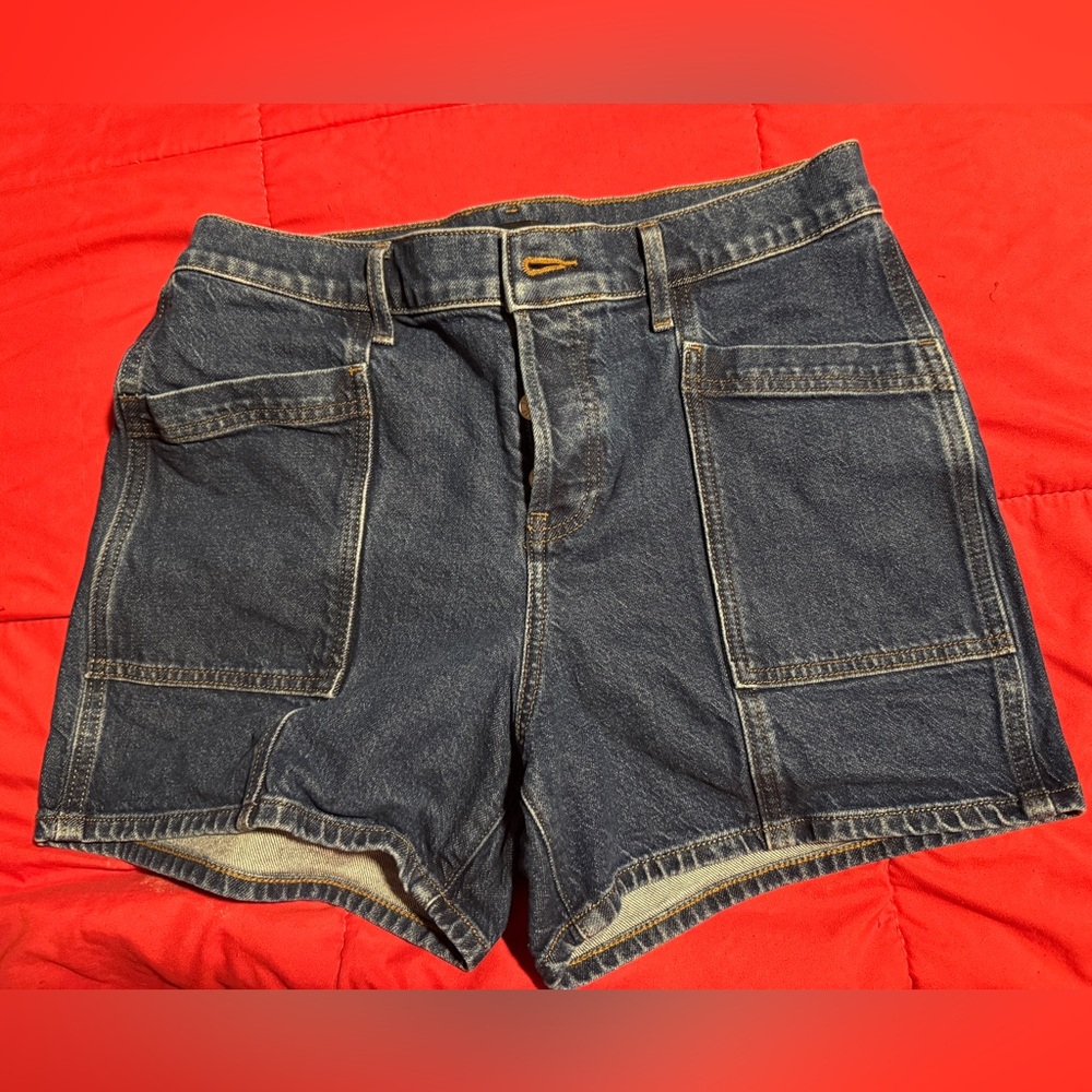 Express Mid Rise Patch Pocket Midi Jean Shorts